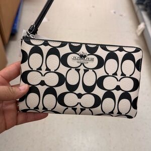 Coach Signature C Print Black & White Wristlet